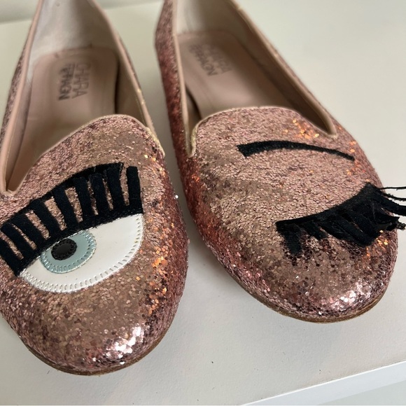 Chiara Ferragni Flirting Winking Eye Pink Glitter Ballet Flats Size 7 - Picture 2 of 11